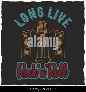 Rock'n'roll poster with words long live rock'n'roll to design for t-shirt Stock Vector