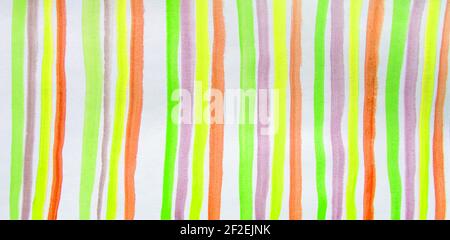 Hand-painted watercolor, striped abstract background, multi-colored vertical lines, Geometric Pattern for decoration, printing, web design, cover art. Stock Photo