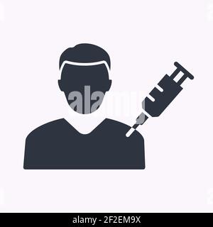 Man and syringe glyph icon on white background. Vector illustration. Stock Vector
