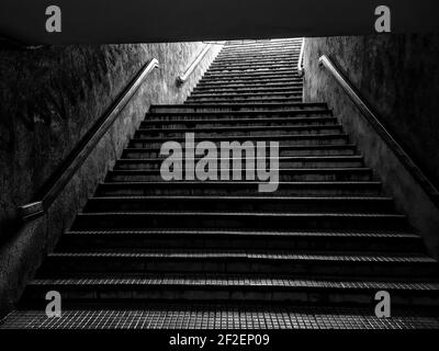 Grungy stairways at the entrance of a Bucharest subway station. Stock Photo