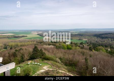 Views from the observation tower over the Plateau de California and the ruined village of Craonne along the Chemin des Dames Stock Photo