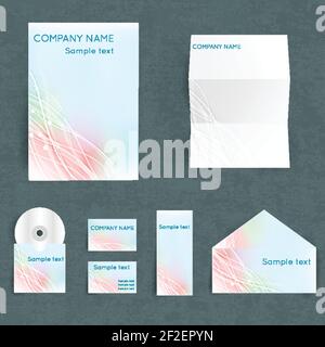 Professional corporate identiry set with your company name in pastel colors with lines and lights pattern isolated flat vector illustration Stock Vector