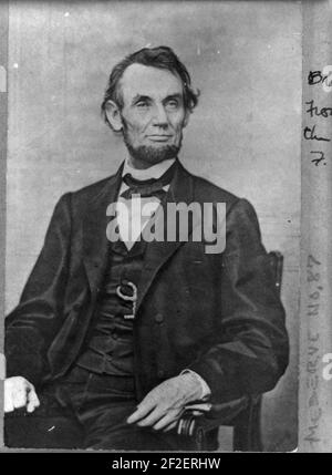 President Abraham Lincoln, three-quarter length portrait, seated, facing right Stock Photo