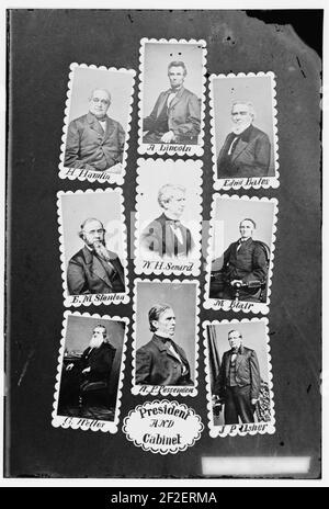 President and Cabinet- H. Hamlin, A. Lincoln, Edw'd Bates, E.M. Stanton, W.H. Seward, M. Blair, G. Welles, W.P. Fessenden, and J.P. Usher Stock Photo