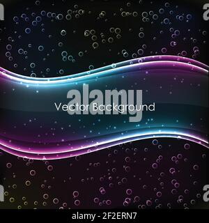 Abstract background with two colored and gradient glowing transparent waves on black fond vector illustration Stock Vector