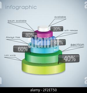 Colored three dimensional type pyramid template with selected elements of different sizes vector illustration Stock Vector