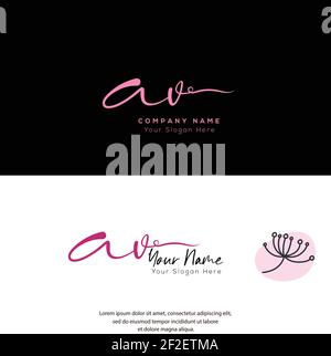 A V AV Initial letter handwriting and signature logo. Beauty vector initial logo .Fashion, boutique, floral and botanical Stock Vector