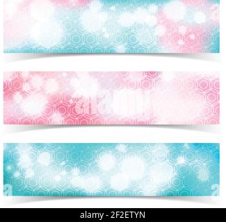 Three isolated multicolored horizontal abstract banner set with glow bokeh effect vector illustration Stock Vector