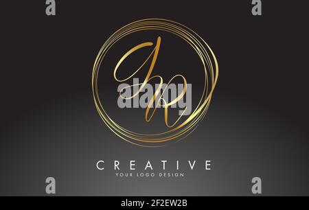 Handwritten GR G R Golden Letters Logo with a minimalist design. GR Icon with Circular Golden Circles. Creative Stamp Vector Illustration with letters Stock Vector