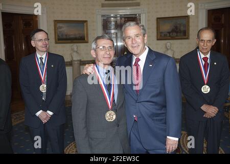 President George W. Bush and Dr. Anthony S. Fauci. Stock Photo