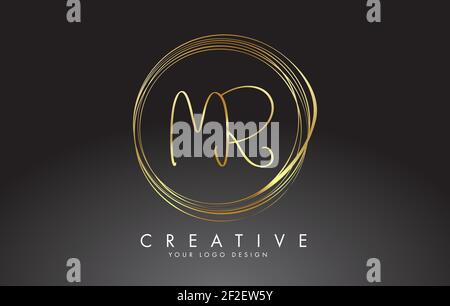 Handwritten MR M R Golden Letters Logo with a minimalist design. GR Icon with Circular Golden Circles. Creative Stamp Vector Illustration with letters Stock Vector
