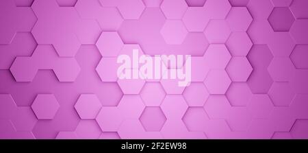 Hexagons or honeycombs tiles, 3D rendering, pink hexagonal wallpaper, network connection concept, geometric illustration, abstract background Stock Photo