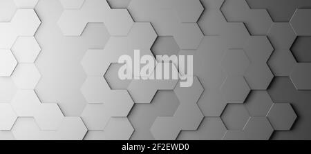 Hexagons or honeycombs tiles, 3D rendering, hexagonal wallpaper, network connection concept, geometric illustration, abstract background Stock Photo