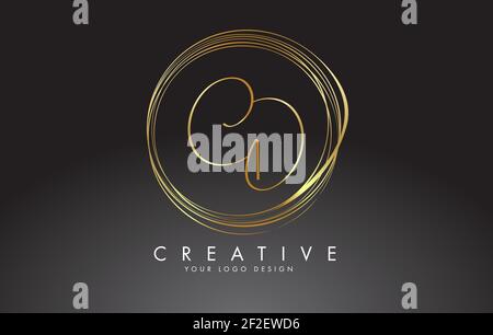Handwritten CD C D Golden Letters Logo with a minimalist design. CD Icon with Circular Golden Circles. Creative Stamp Vector Illustration with letters Stock Vector
