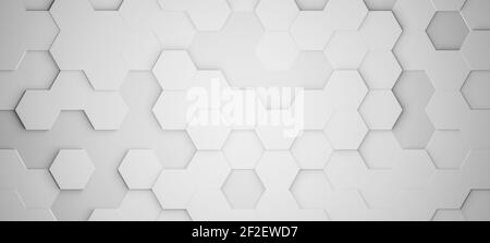 Hexagons or honeycombs tiles, 3D rendering, hexagonal wallpaper, network connection concept, geometric illustration, abstract background Stock Photo