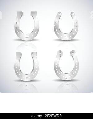 Realistic isolated horseshoe silver grey icon set on white background with shadows vector illustration Stock Vector