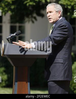 President George W. Bush delivers a statement on the G8 Summit. Stock Photo