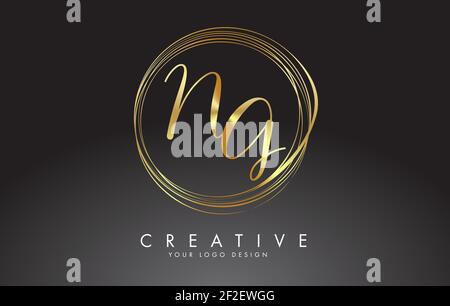 Handwritten NG N G Golden Letters Logo with a minimalist design. NG Icon with Circular Golden Circles. Creative Stamp Vector Illustration with letters Stock Vector