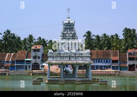 Suchindram temple dedicated to the gods Shiva, Vishnu and Brahma, protected by UNESCO. Kanniyakumari, Tamil Nadu, South India Stock Photo