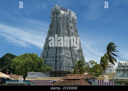 Suchindram temple dedicated to the gods Shiva, Vishnu and Brahma, protected by UNESCO. Kanniyakumari, Tamil Nadu, South India Stock Photo