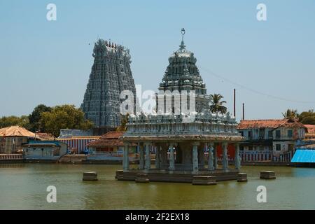 Suchindram temple dedicated to the gods Shiva, Vishnu and Brahma, protected by UNESCO. Kanniyakumari, Tamil Nadu, South India Stock Photo