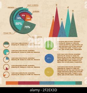 Beige infographics set with several types of business graphs for presentations in color format on beige background vector illustration Stock Vector