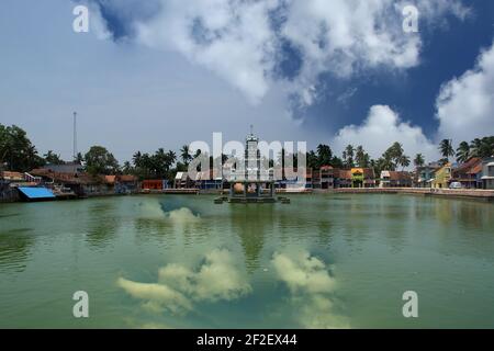 Suchindram temple dedicated to the gods Shiva, Vishnu and Brahma, protected by UNESCO. Kanniyakumari, Tamil Nadu, South India Stock Photo