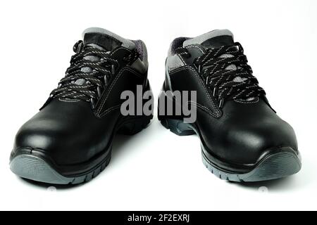 New black leather workboots isolated on white Stock Photo
