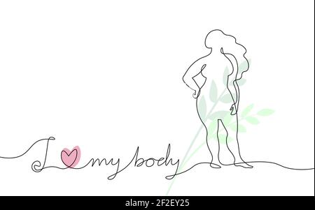 Continuous one single line art curvy girl concept. Beautiful woman body positive drawing sketch. Beauty plus size shape black white monochrome vector Stock Vector
