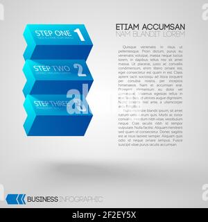 Infographic with text and blue bricks with three steps on gray Stock Vector