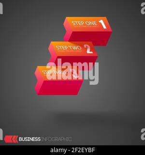 Web infographic template with light horizontal geometric blocks and three options on dark Stock Vector