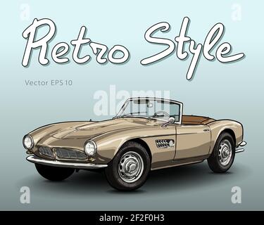 Retro car cabriolet technical draw isolated on white Stock Vector
