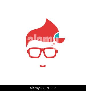 Silhouette of man's head in hipster glasses and Chile flag in circle . Red simple avatar. language icon. choose country sign. Isolated on white. Vecto Stock Vector