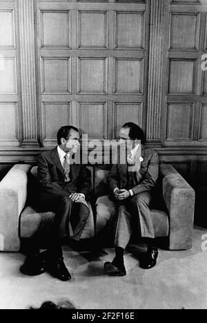 President Richard Nixon and Canadian Prime Minister Pierre Trudeau. Stock Photo