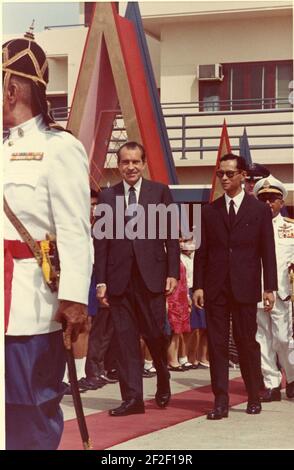 President Richard Nixon and King Bhumibol Adulyadej during the Departure Ceremony for the U.S. Delegation in Bangkok, Thailand. Stock Photo