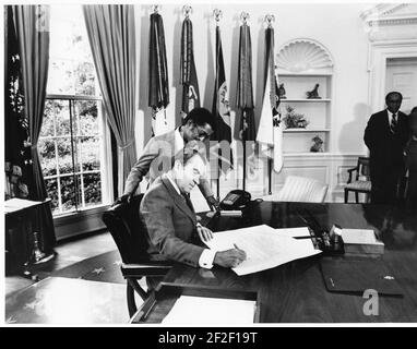 President Richard Nixon and Sammy Davis Jr. in the Oval Office. Stock Photo