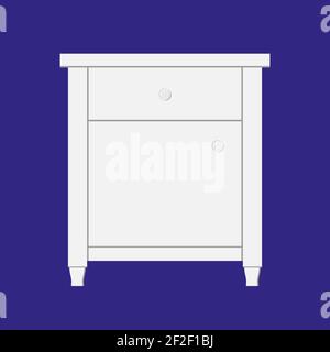White wooden nightstand. Bedside table. Piece of bedroom furniture. Isolated flat vector illustration. Stock Vector
