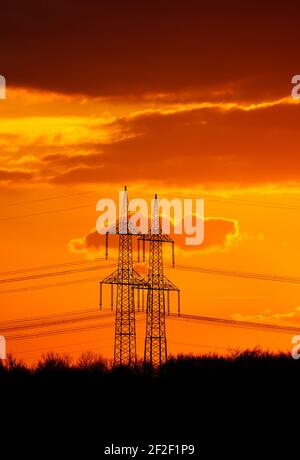 Above ground power lines. Power pole for energy supply. Stock Photo