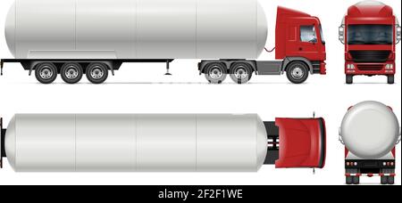 Tanker truck vector mockup on white for vehicle branding, corporate identity. All elements in the groups on separate layers for easy editing. Stock Vector