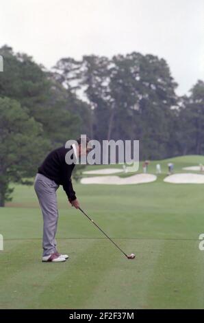 President Ronald Reagan playing golf at the Augusta National Golf Club in Georgia. Stock Photo