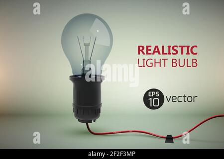 Gradient background with realistic image of incandescent lamp in bulb with electric wire shadows and title vector illustration Stock Vector