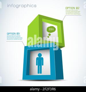 Infographics with 3d composition from cubes with icons of man and cloud Stock Vector