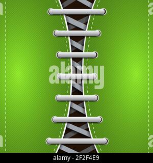 Abstract hipster gumshoes concept with gray laces on green slanting lines vector illustration Stock Vector
