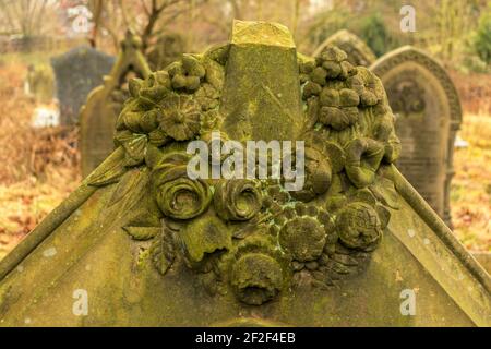 Victorian gravestone at Blackburn Cemetery. Stock Photo