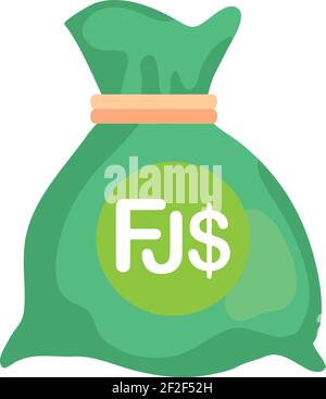 Fiji Dollar Currency Note money Bag icon in Green color for Apps and Websites Stock Vector