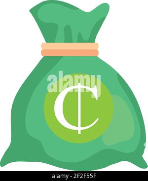 Ghana Cedi Currency Note money Bag icon in Green color for Apps and Websites Stock Vector