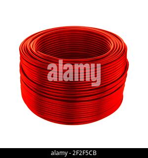 Coil of Red Wire. Roll of Red Wire on White Background. Stock Photo