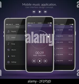 Mobile user interface design concept with icons and web elements for music application isolated vector illustration Stock Vector
