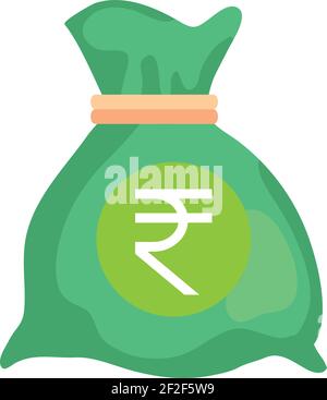 Indian Rupee Currency Note money Bag icon in Green color for Apps and Websites Stock Vector