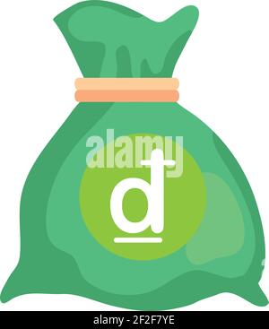 Vietnamese dong Currency Note money Bag icon in Green color for Apps and Websites Stock Vector